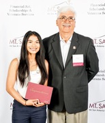 Picture of 2019 Stacy Sage Memorial Scholarship recipient Samanta Hizon and former Mt. SAC Head Athletic Trainer Andy Paulin.
