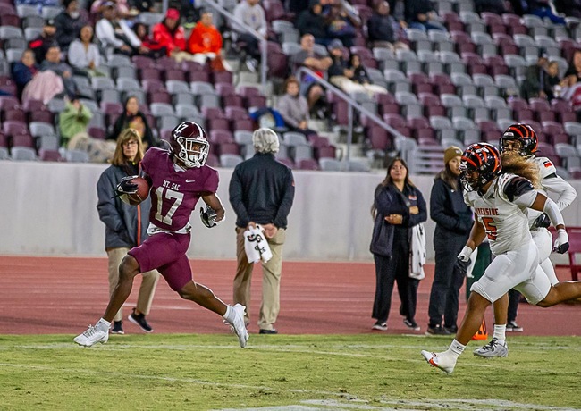Mt. SAC's Nicholas Floyd dominates as he scores three touchdowns, earning the title of Outstanding Player of the Game. (Photo Courtesy of DavesSportsImage)
