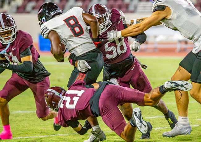 Mt. SAC's Dakota Mendoza (#21) was recognized as defensive player of the game with four tackles and one interception.