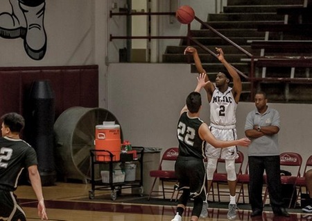 Mt. SAC Men's Basketball player, Cyree Dunnell connecting on one of his four 3's.