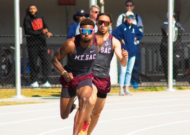 Long Beach State Opener, Mt. SAC Men's holding its own in the 100m Relay. (Photo Courtesy of Christian Gutierrez)