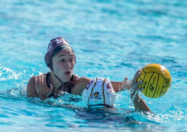 Mountie Women's Water Polo playing defense against Pasadena City