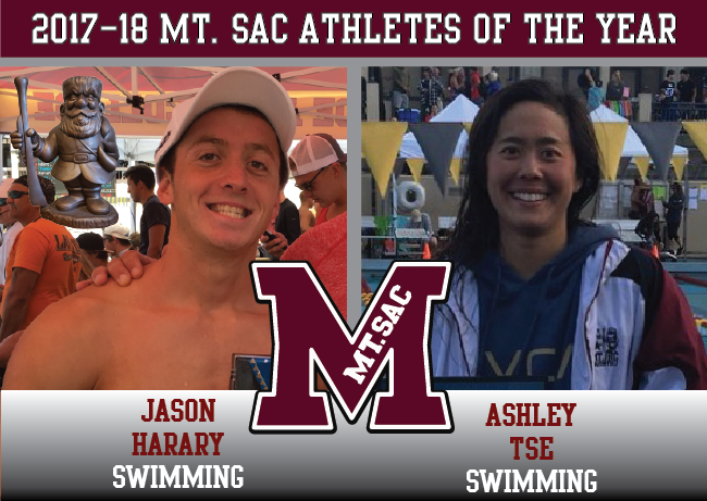 Picture of 2018 Mt. SAC Spring Athletes of the Year.  Jason Harary - Men's Swimming and Ashley Tse - Women's Swimming